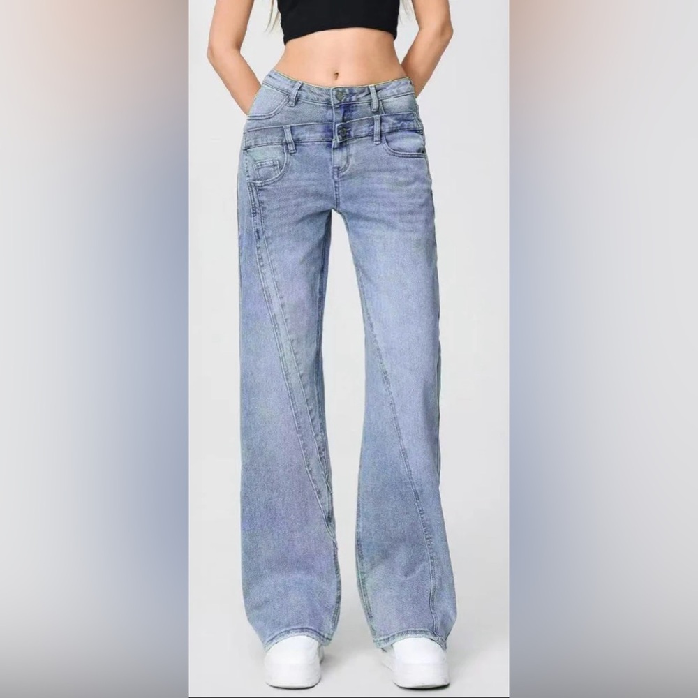 Katch Me Casual Patchwork Irregular Stitching Flared Jeans